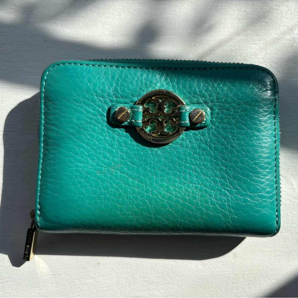 Tory Burch Teal Leather Wallet with Gold Accent